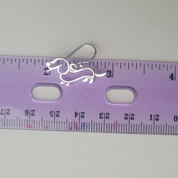 Sterling Dog Dangle Earrings Silver Doxie Dachshund Weenie Dog - Picture 6 of 9